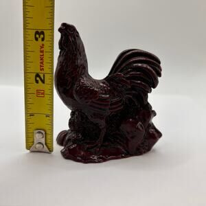 Red Ceramic Rooster 3 inch Detailed Cute Vintage